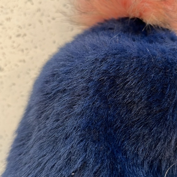 Anthropologie Faux Fur Pom-Pom hat in blue and soft pink - Picture 3 of 6